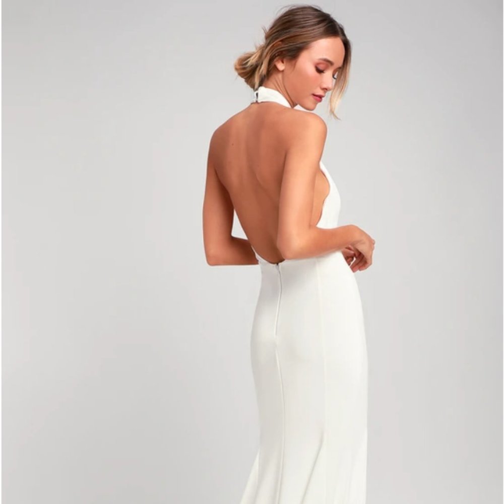 Lulus Slice of Joy White Halter Maxi Dress - elopement wedding dress